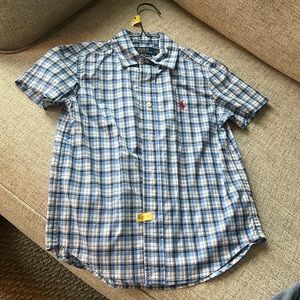 Boys Ralph Lauren Short Sleeve Button Down Plaid Shirt Blue size 5